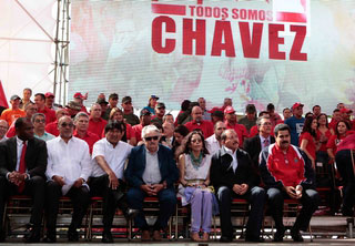 El presidente boliviano, Evo Morales, en el acto de solidaridad con Hugo Chávez. Foto: ABI
