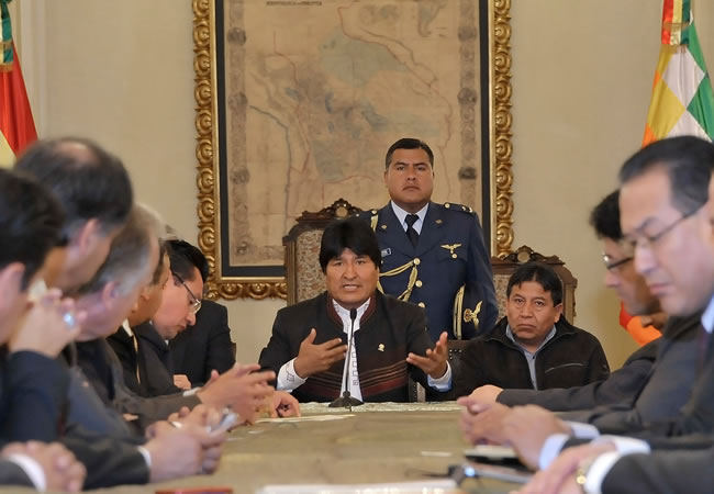Presidente Morales se reune con la confederacion de empresario privados. Foto: ABI