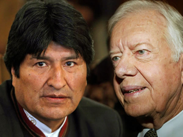 El presidente de Bolivia, Evo Morales, y el expresidente estadounidense Jimmy Carter. Foto: ABI