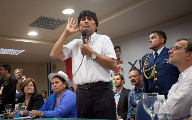 El presidente Evo Morales, en su discurso en las sesiones de clausura del XIX Foro de Sao Paulo. Foto: EFE