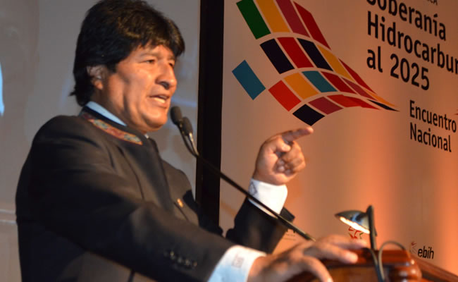 El presidente Evo Morales inaugura el Encuentro Nacional de Soberanía Hidrocarburífera. Foto: ABI