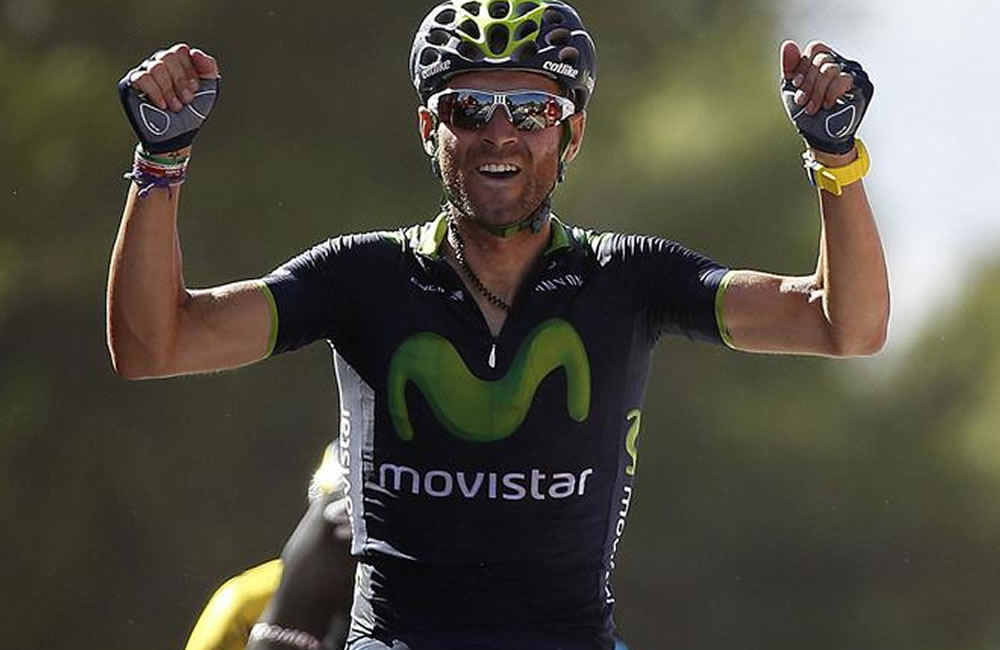 El ciclista murciano del equipo Movistar, Alejandro Valverde, se ha proclamado el vencedor de la sexta etapa y lider. Foto: EFE
