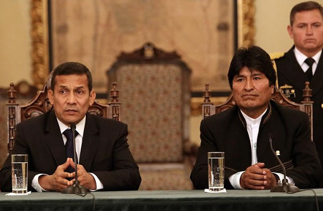 El presidente de Bolivia, Evo Morales y de Presidente de  Perú, Ollanta Humala. Foto: EFE