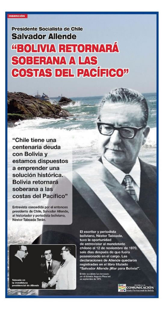 Bolivia afirma que Allende favorecía salida soberana al mar. Foto: Twitter