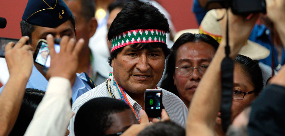 El presidente Evo Morales participa, en la Universidad de Panamá, en la Cumbre de los Pueblos, paralelo a la VII Cumbre de las Américas. Foto: EFE