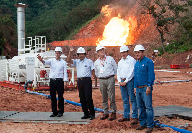 Inauguración del pozo hidrocarburífero Margarita 7, en el departamento de Chuquisaca. Foto: ABI