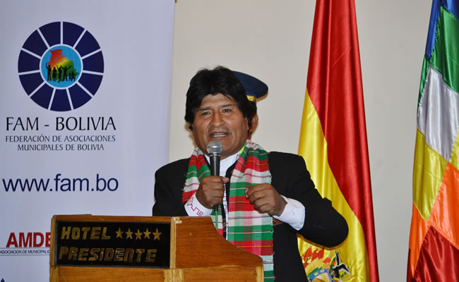 Evo Morales en inaguración del VII Congreso Nacional de la Asociación de Municipios. Foto: ABI