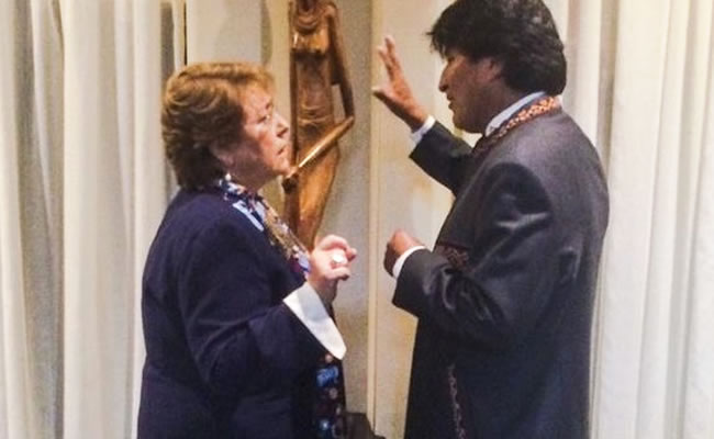 Minutos entre Morales y Bachelet en la ONU. Foto: ABI