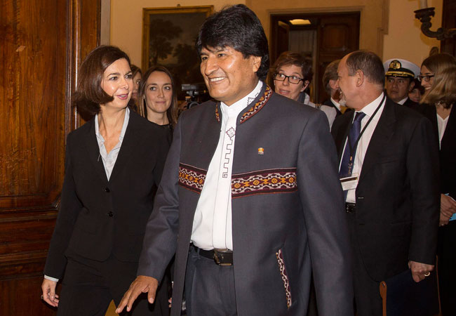 El presidente Evo Morales (d), y la presidenta de la Cámara de Diputados italiana, Laura Boldrini, durante su reunión en Roma. Foto: EFE