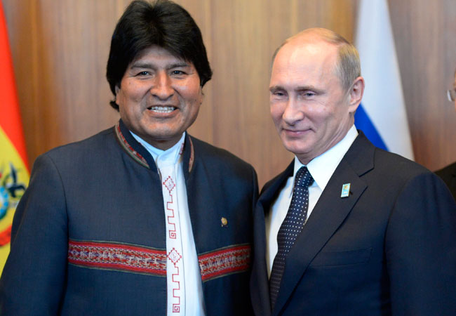 Encuentro entre los presidentes Evo Morales y Vladimir Putin el año 2014. Foto: ABI