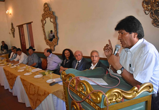 El presidente Evo Morales en reunión con empresarios chuquisaqueños. Foto: ABI