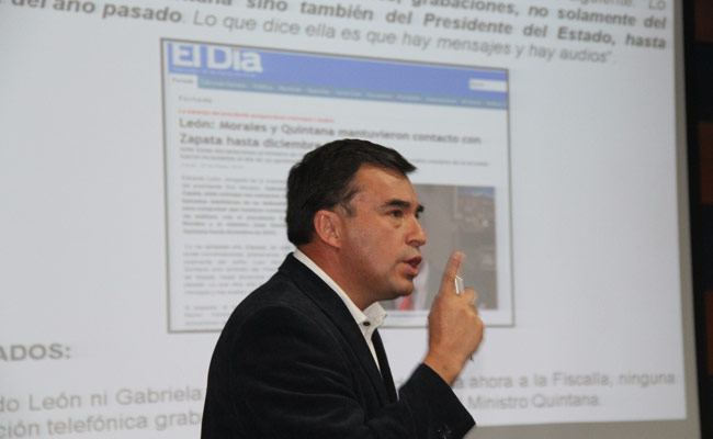 En conferencia de prensa, el ministro de la Presidencia, Juan Ramón Quintana, se refirió al caso Zapata. Foto: ABI