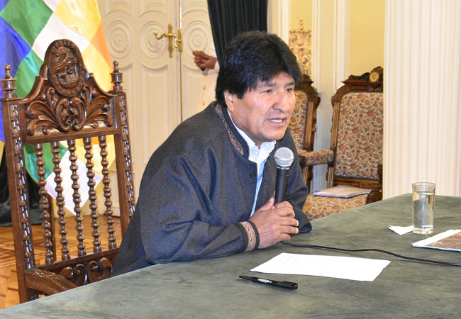 El Presidente Evo Morales en conferencia de prensa en Palacio de Gobierno. Foto: ABI