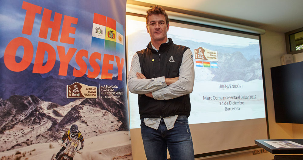 El director deportivo del Rally Dakar, Marc Coma, durante la rueda de prensa que ha ofrecido en Barcelona. Foto: EFE