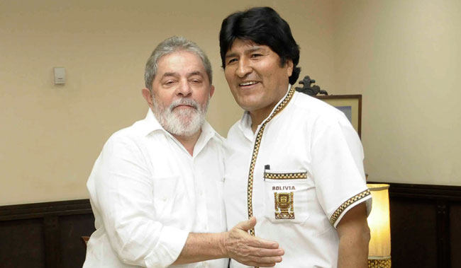 Encuentro el año 2011 entre Luis Ignacioa Da Silva y Evo Morales. Foto: ABI