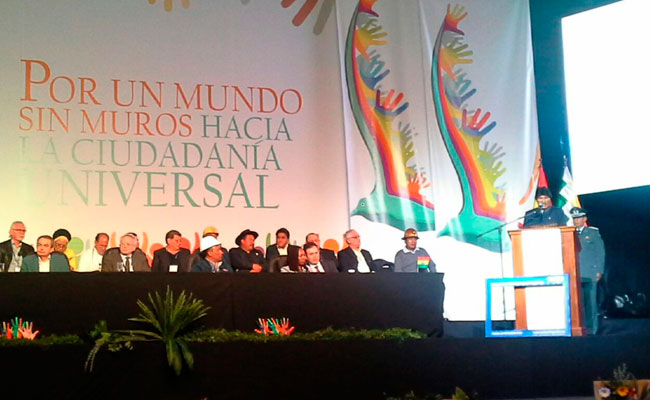 Inauguración de la Conferencia Mundial de los Pueblos en Tiquipaya, Cochabamba. Foto: ABI