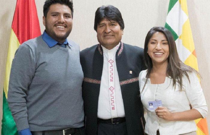 Evo Morales con sus hijos, Álvaro y Evaliz Morales. Foto: Twitter
