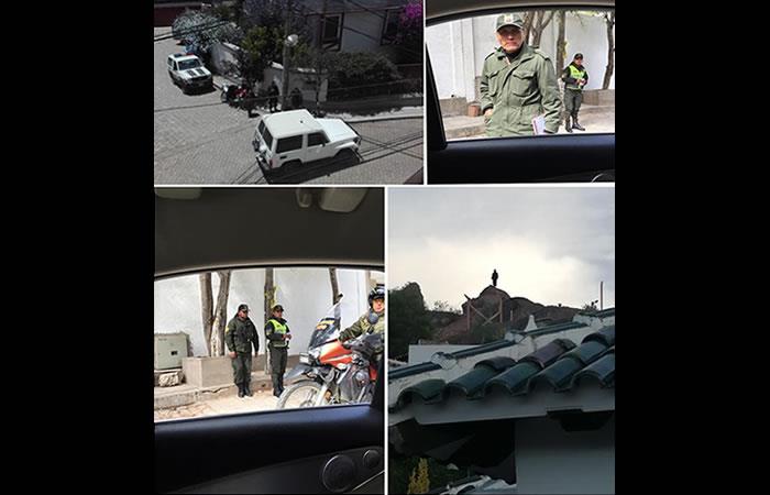 Presencia de personal de inteligencia de Bolivia que mantiene vigilada, por todos sus puntos, su sede diplomática en Bolivia. Foto: EFE