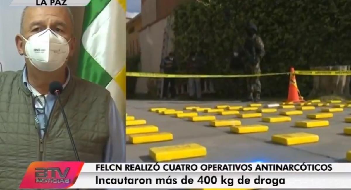 El ministro de Gobierno, Arturo Murillo, comenta sobre los operativos realizados por la FELCN. Foto: Bolivia TV