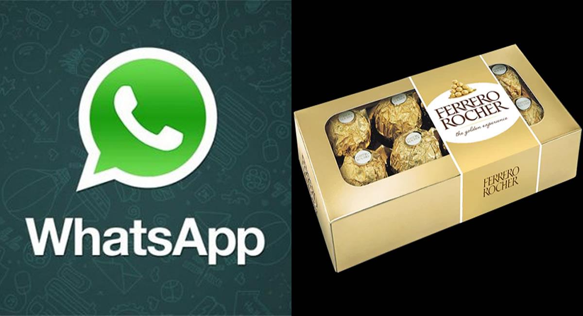 El engaño comienza con un mensaje en WhatsApp en el que se busca tentar a los usuarios con un supuesto regalo. Foto: WhatsApp y Ferrerorocher.com