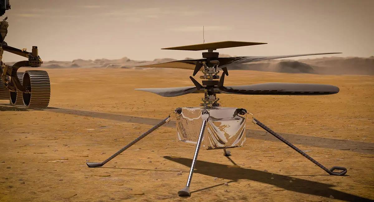 La NASA muestra cómo sería un vuelo del helicóptero Ingenuity en Marte. Foto: Twitter @NASA