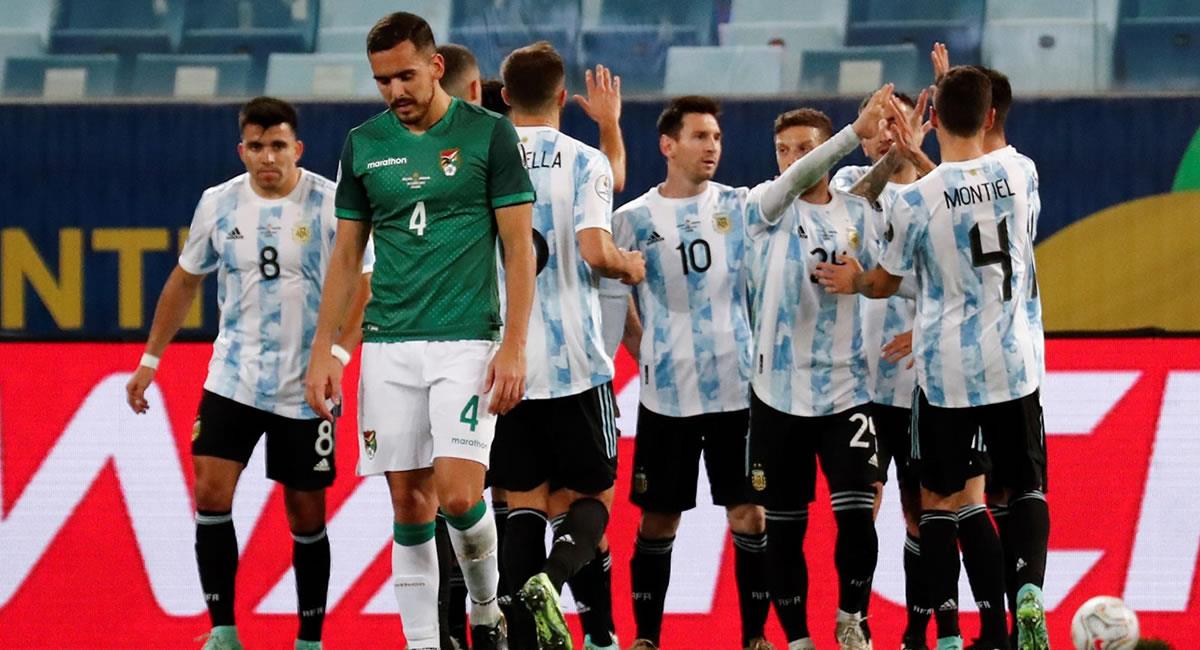 Argentina celebra luego de anotar un penalti. Foto: EFE