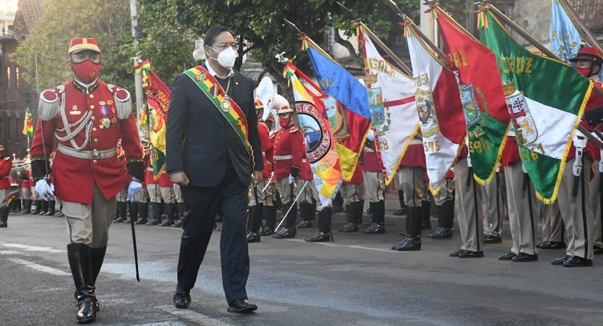 El presidente Luis Arce durante los actos protocolares por el 6 de agosto. Foto: ABI