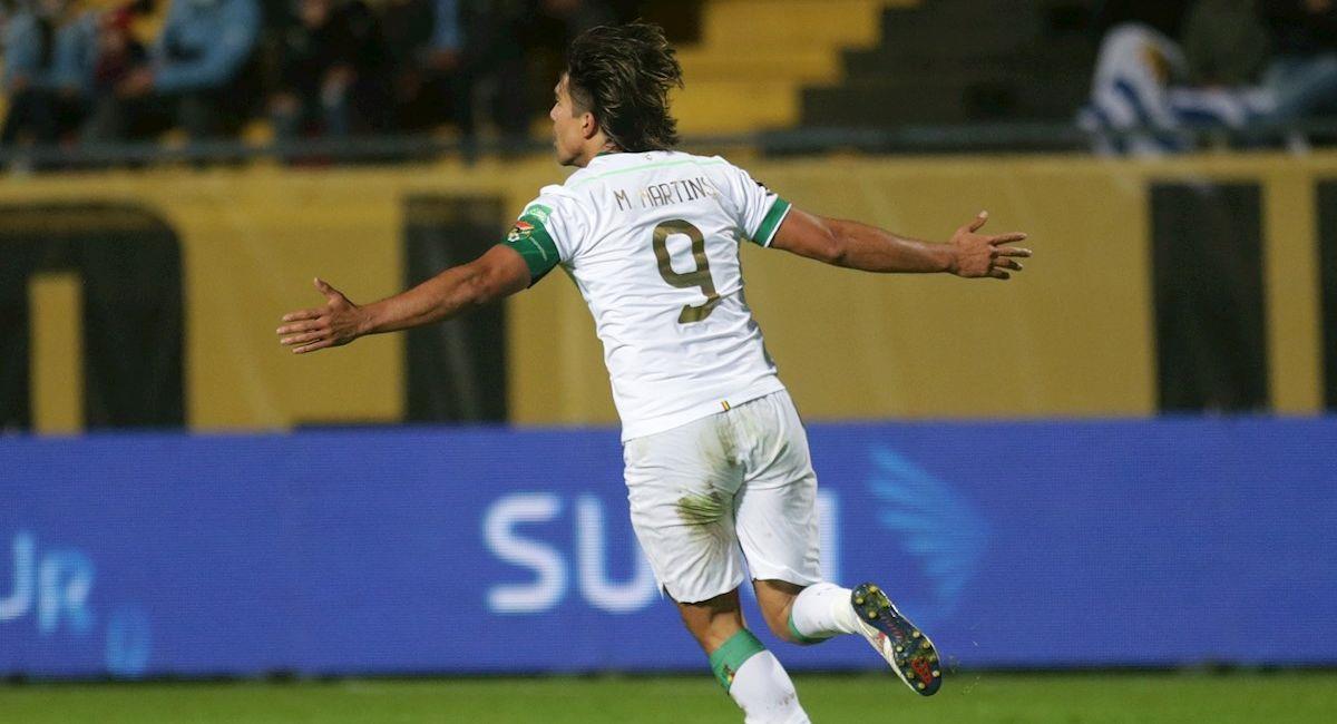 Marcelo Martins celebra un gol en el partido Uruguay vs Bolivia. Foto: EFE