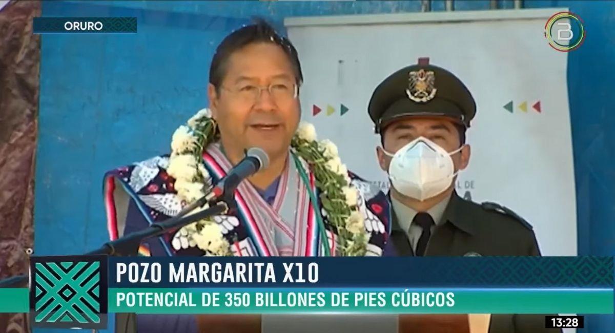 Presidente de Bolivia, Luis Arce comunicando el hallazgo del nuevo pozo. Foto: Youtube