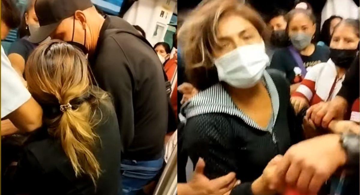 Esposa y mujer involucradas en el altercado en el metro de Lima. Foto: Youtube