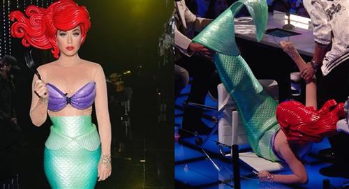 Katy Perry sufre aparatosa caída vestida como 'La Sirenita'