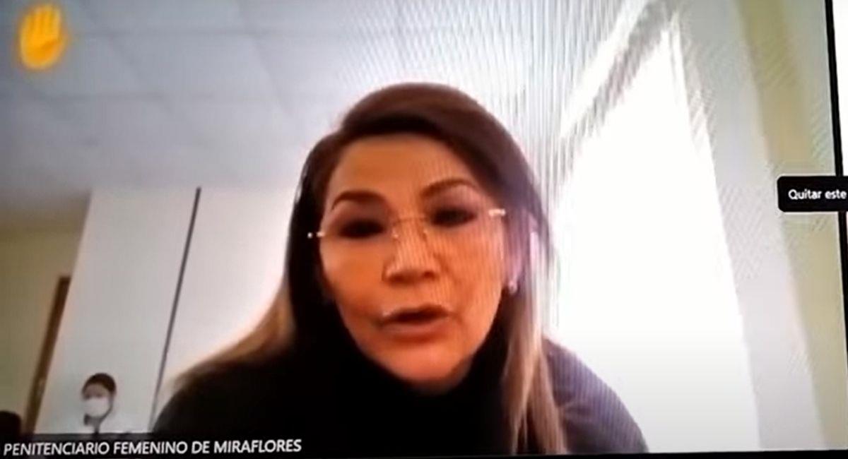 Jeanine Áñez en audiencia virtual por el caso Golpe de Estado l. Foto: Youtube