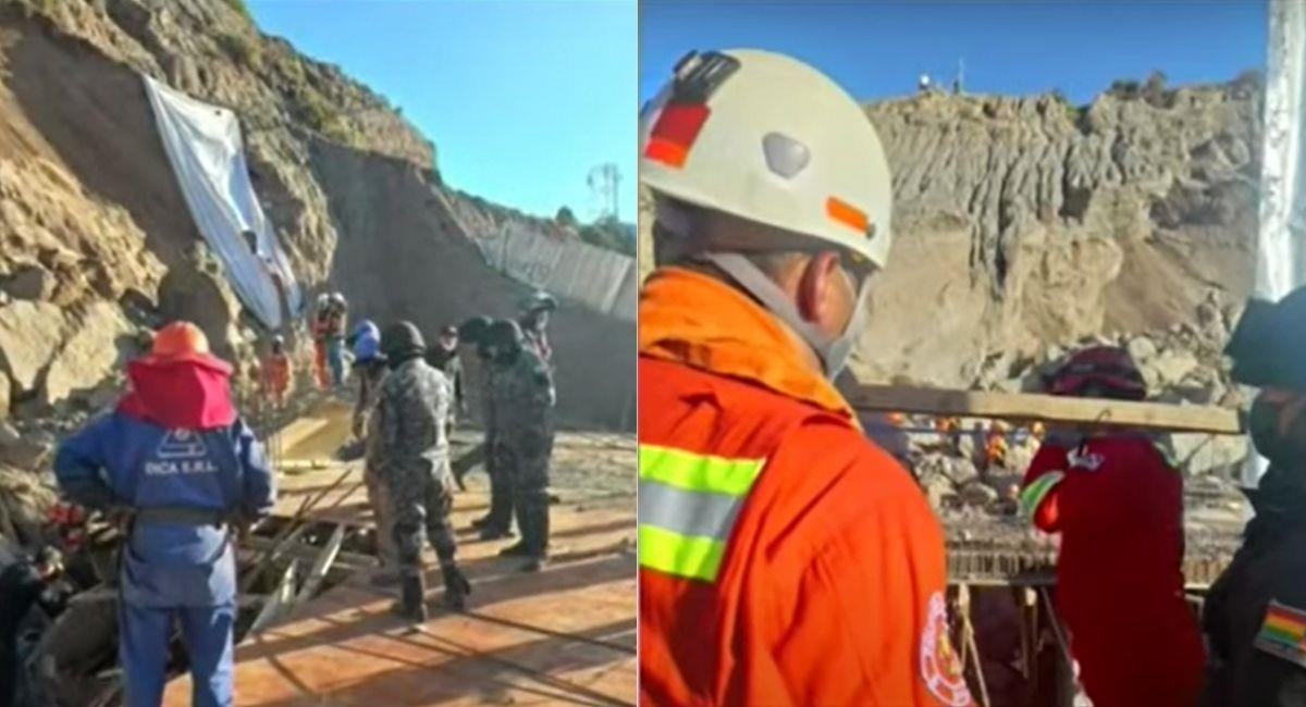Rescatistas trabajando en el lugar donde cayó el alud en La Paz. Foto: Youtube
