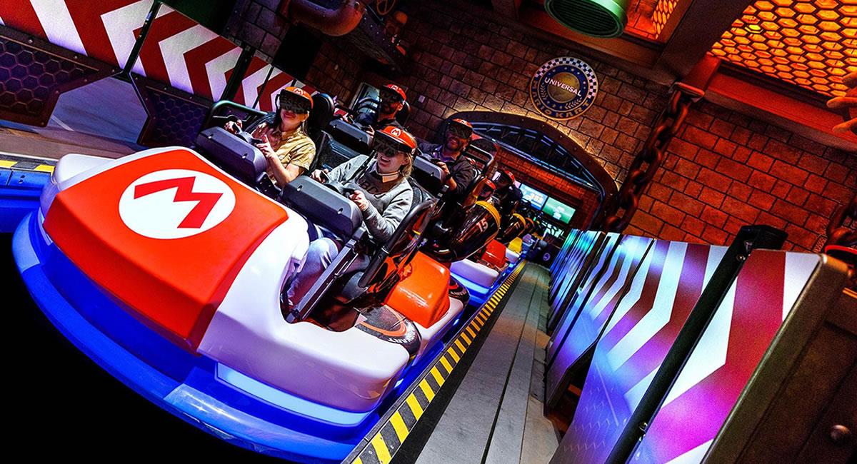Atracción exclusiva "Mario Kart: El desafío de Bowser" del parque temático Super Nintendo World. Foto: EFE