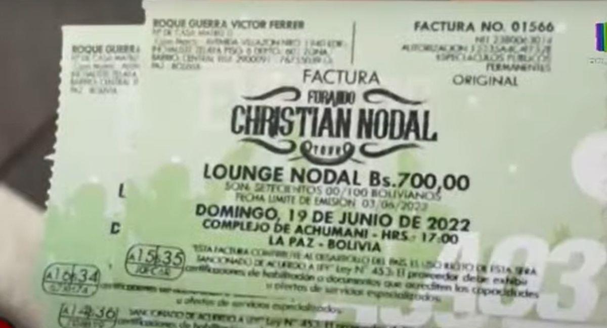 Entrada para el concierto de Christian Nodal en La Paz. Foto: Youtube
