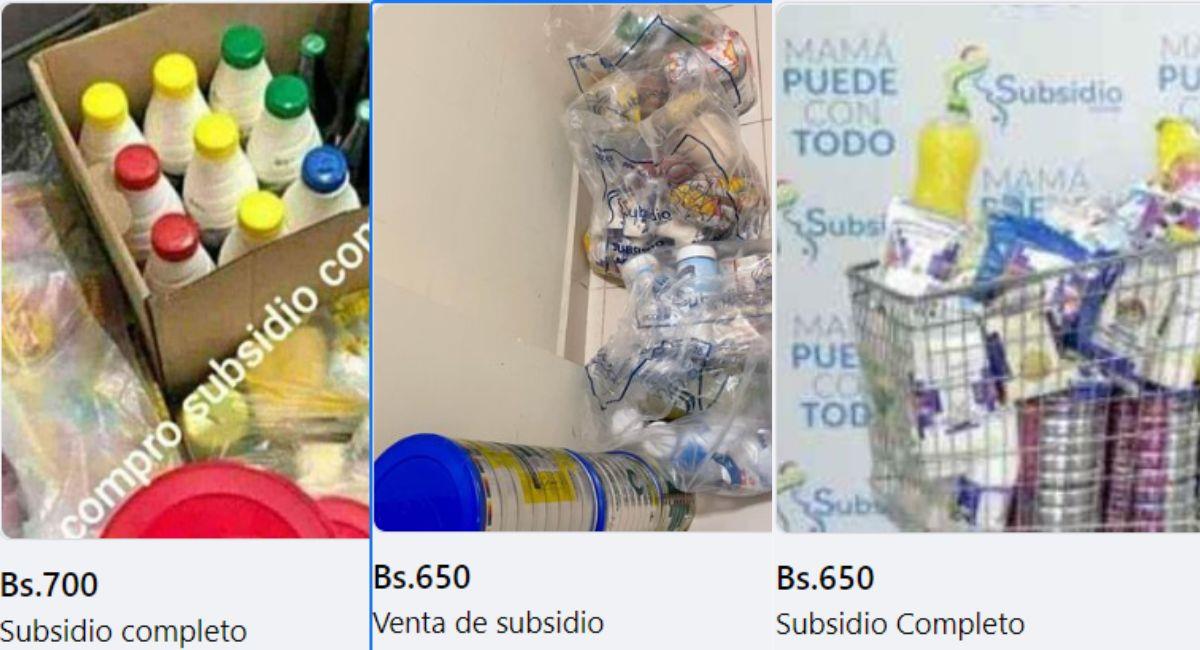 Productos del subsidio ofertados en Marketplace. Foto: Facebook