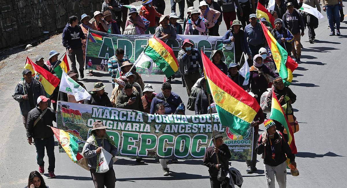 Miles de cocaleros de Adepcoca marchan en su cuarto día de protestas. Foto: EFE