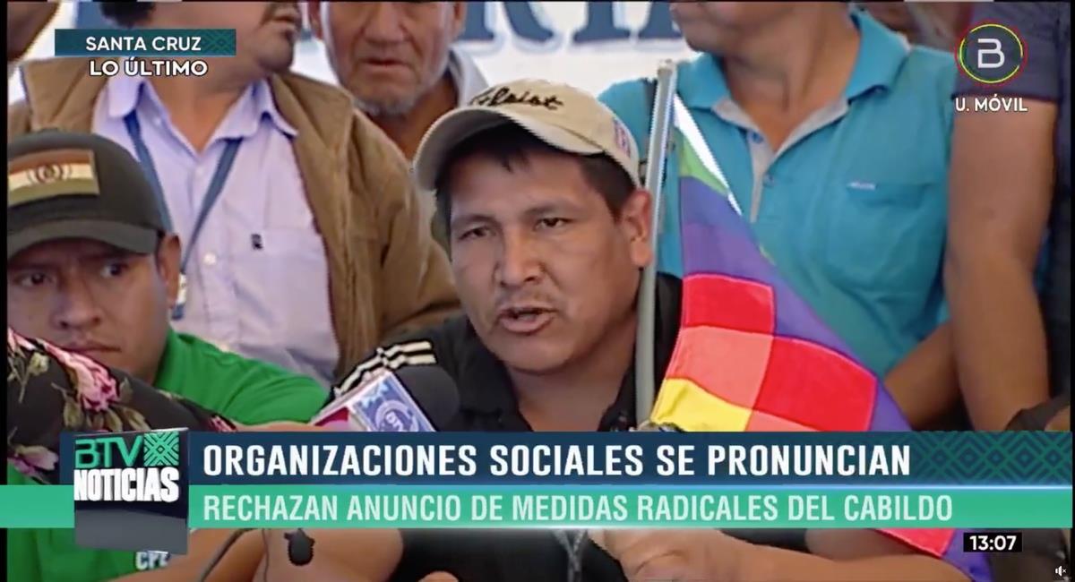 La Fsutcsc anunció el cerco a Santa Cruz y la toma de empresas. Foto: Captura Bolivia Tv