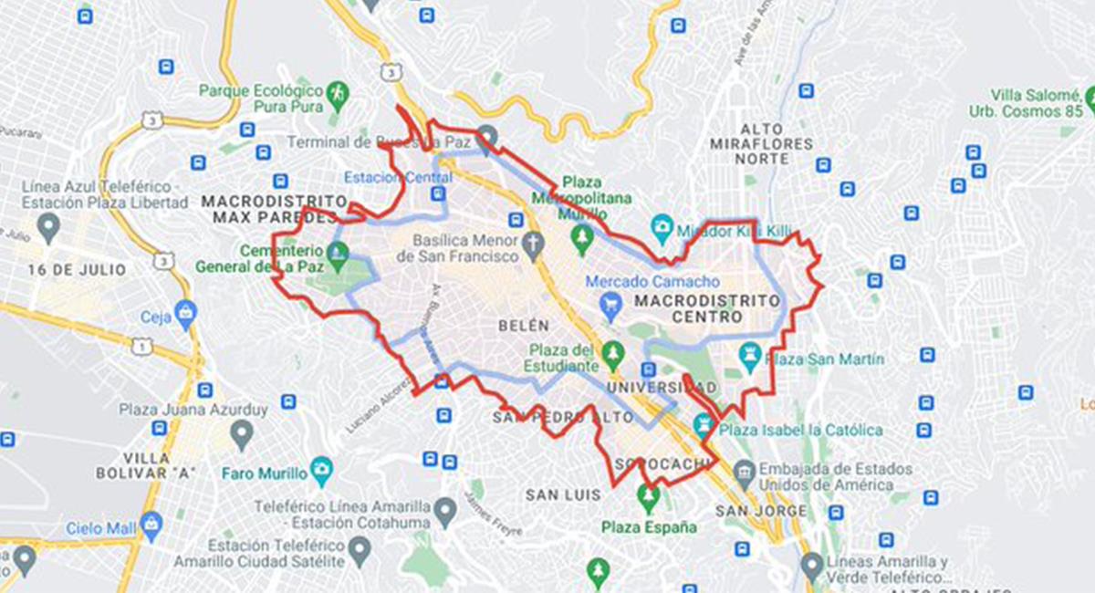 El centro de La Paz tendrá restricción de movilidad desde este lunes 27 de marzo. Foto: Google Maps