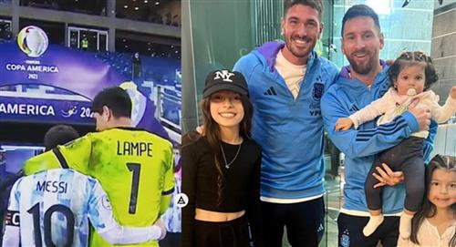 Lionel Messi y Rodrigo de Paul se tomaron fotos con las hijas de Carlos Lampe 