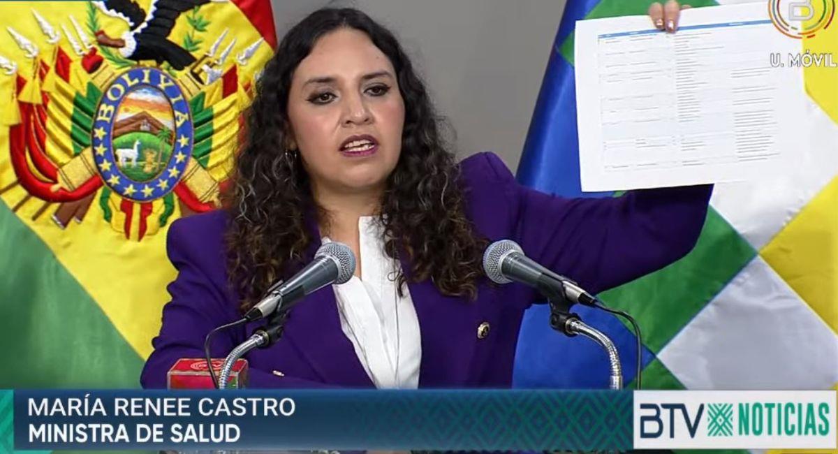 La ministra de Salud y Deportes brindó una rueda de prensa tras un informe de la Gobernación de Santa Cruz. Foto: Twitter @Canal_BoliviaTV