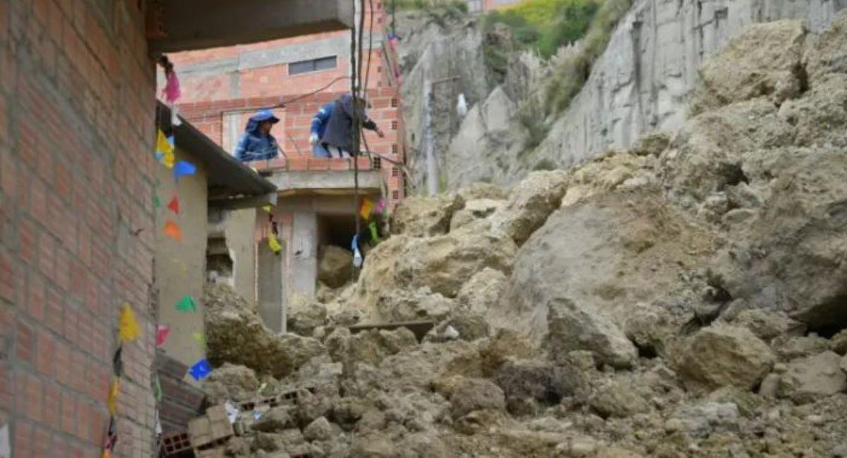 El deslizamiento en Alto Sopocachi se registró la mañana de este viernes. Foto: AMUN