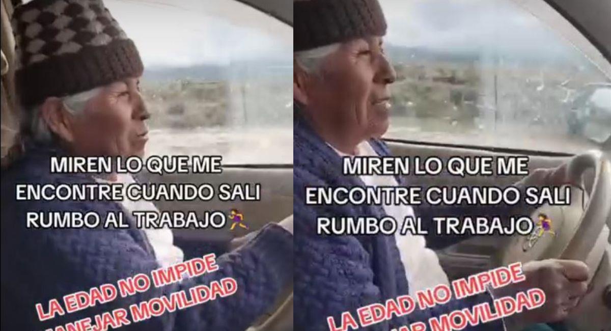 Se pueden observar a los pasajeros que van tranquilamente con la abuelita conduciendo el minibús. Foto: Facebook Captura Tarija Conecta