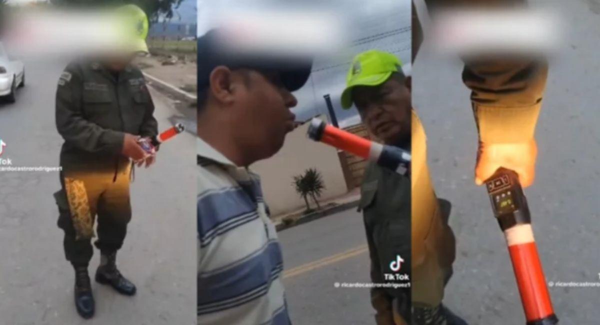 El operativo de control ocurrió en Cochabamba. El conductor denuncia que la policía no calibra los dispositivos. Foto: TikTok Captura vídeo.